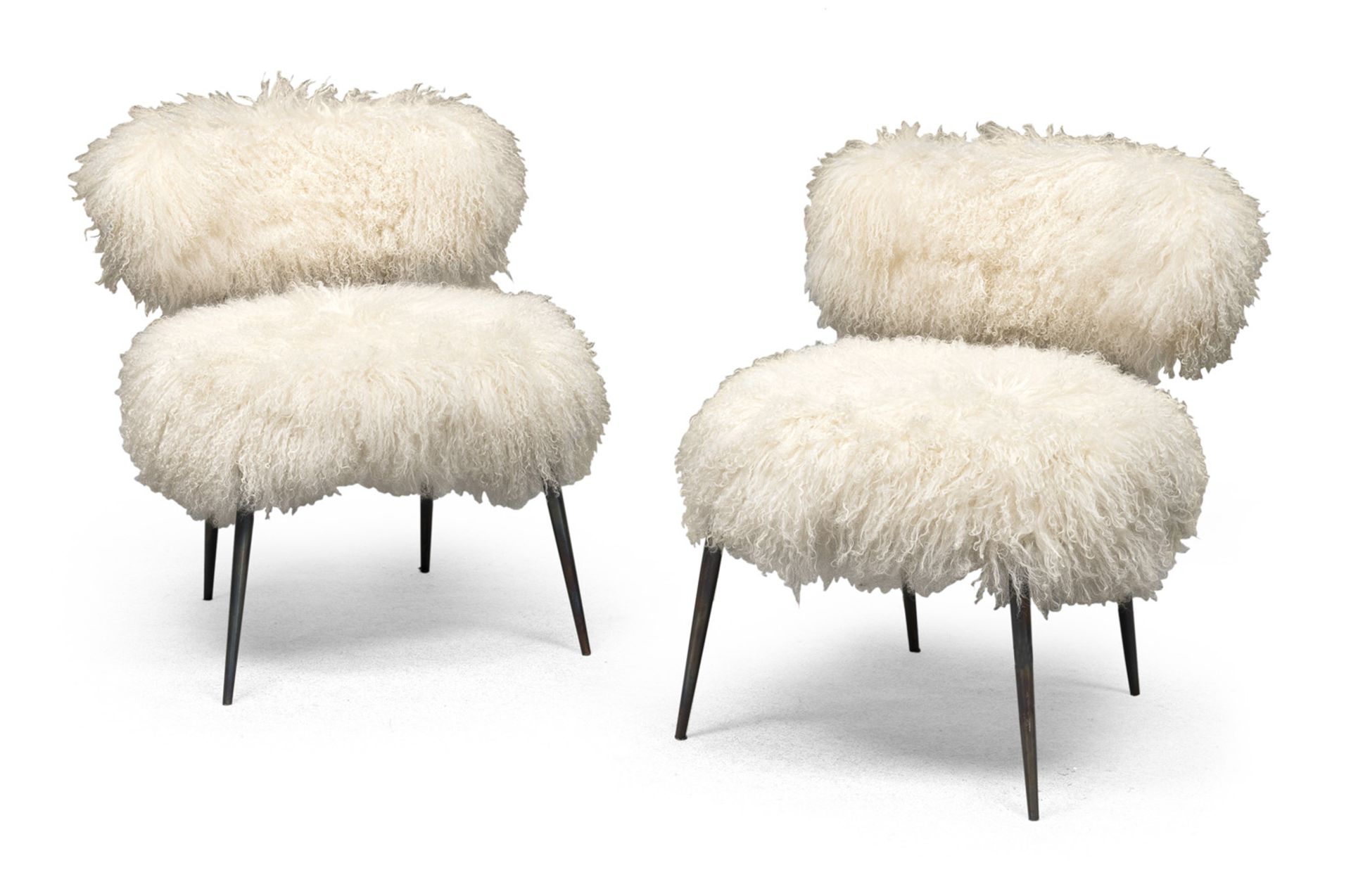 PAIR OF GOAT WOOL ARMCHAIRS