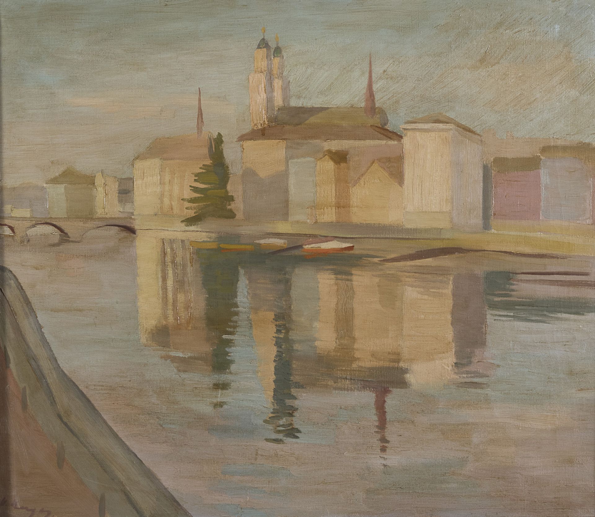 CITY WITH RIVER OF CLARIST PAINTER