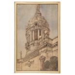 WATERCOLOR OF CATANIA'S CATHEDRAL BY M. FELICI