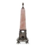 OBELISK IN ROSE QUARTZ AND SILVER 20TH CENTURY