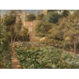 OIL PAINTING OF A VILLA WITH GARDEN EARLY 20TH CENTURY