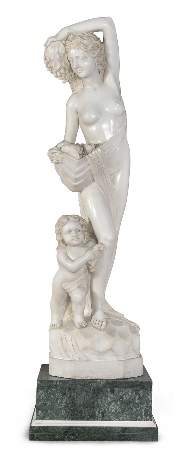 WHITE MARBLE STATUE OF BACCHIC ALLEGORY 20TH CENTURY