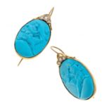 GOLD EARRINGS WITH TURQUOISE AND DIAMONDS