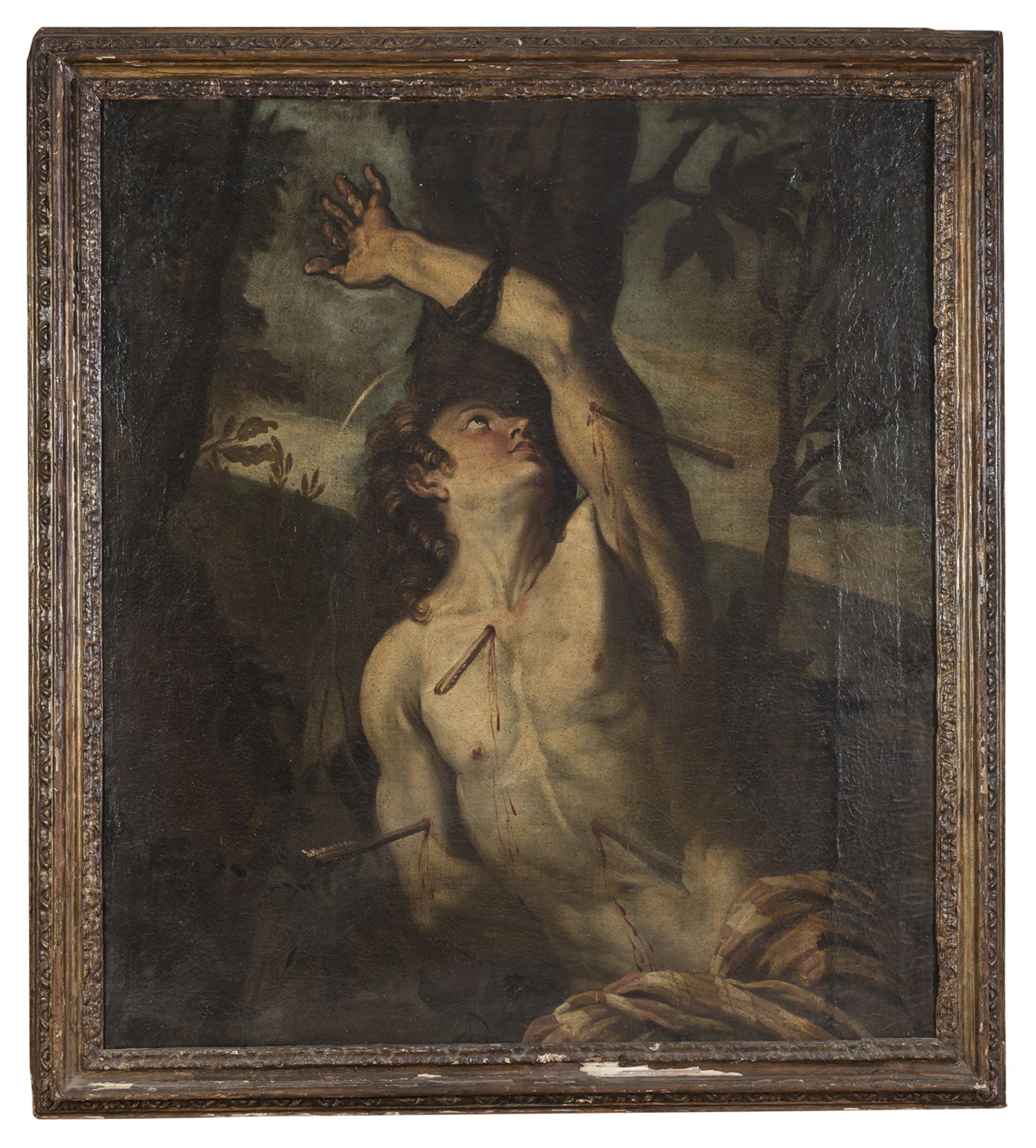 OIL PAINTING OF SAINT SEBASTIAN BY THE SCHOOL OF ANNIBALE CARRACCI