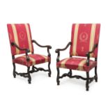 PAIR OF WALNUT ARMCHAIRS PROBABLY NAPLES 18TH CENTURY