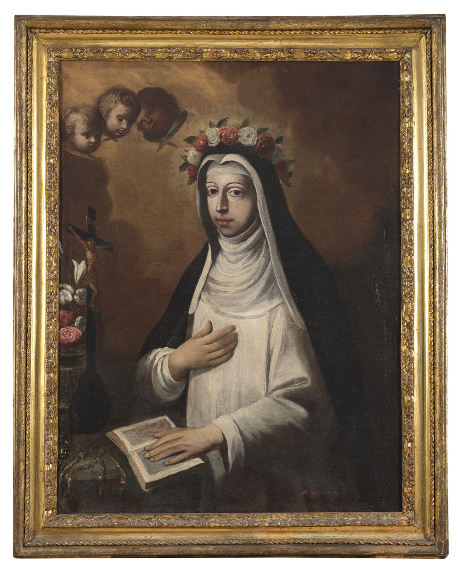 CENTRAL ITALY OIL PAINTING OF SAINT ROSE OF LIMA 17TH CENTURY