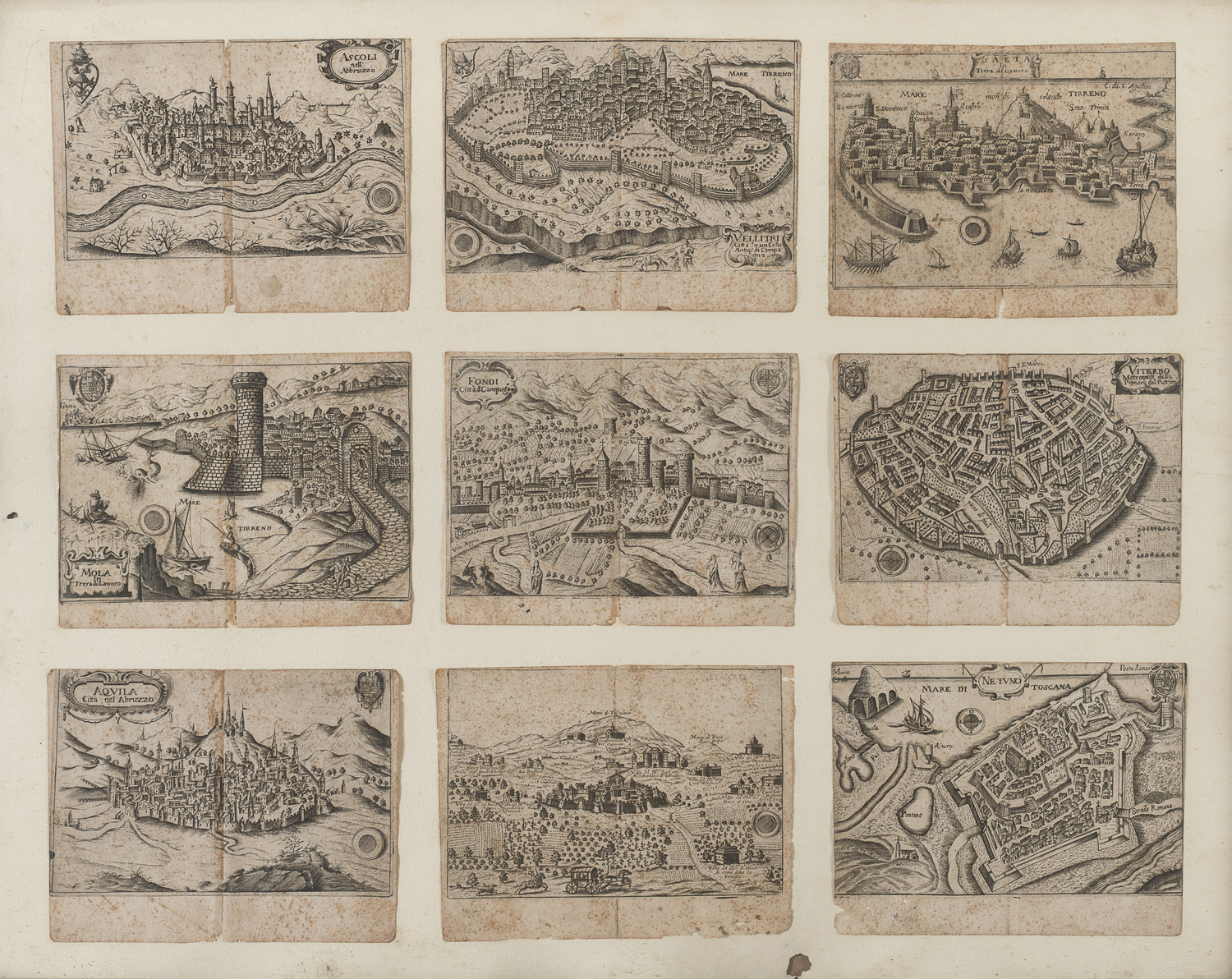 NINE ITALIAN ENGRAVINGS OF TOWN VIEWS 17TH CENTURY