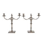 PAIR OF SILVER TWO-BRANCHED CANDLESTICKS PROBABLY ITALY EARLY 20TH CENTURY