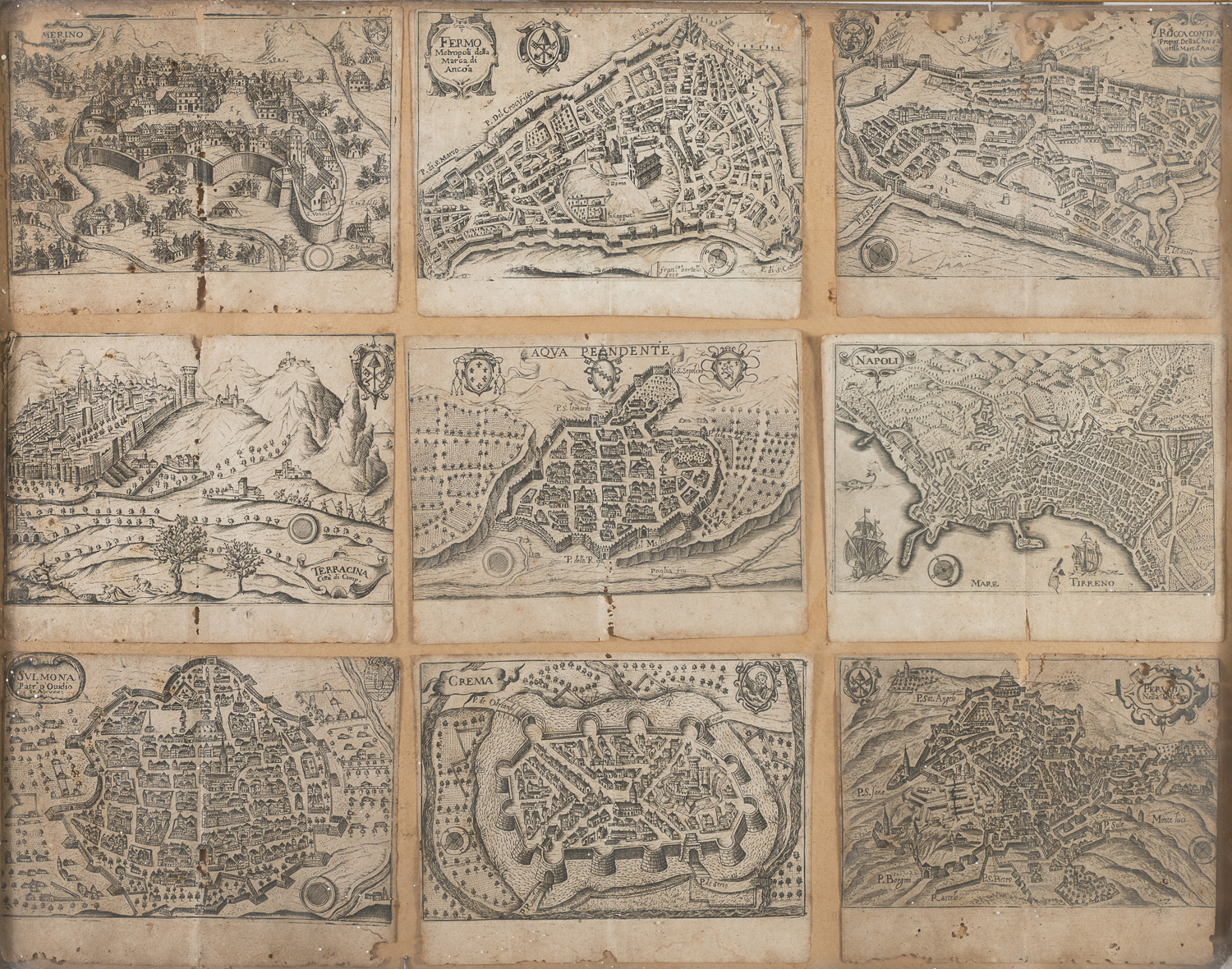 NINE ITALIAN ENGRAVINGS OF TOWN VIEWS 17TH CENTURY