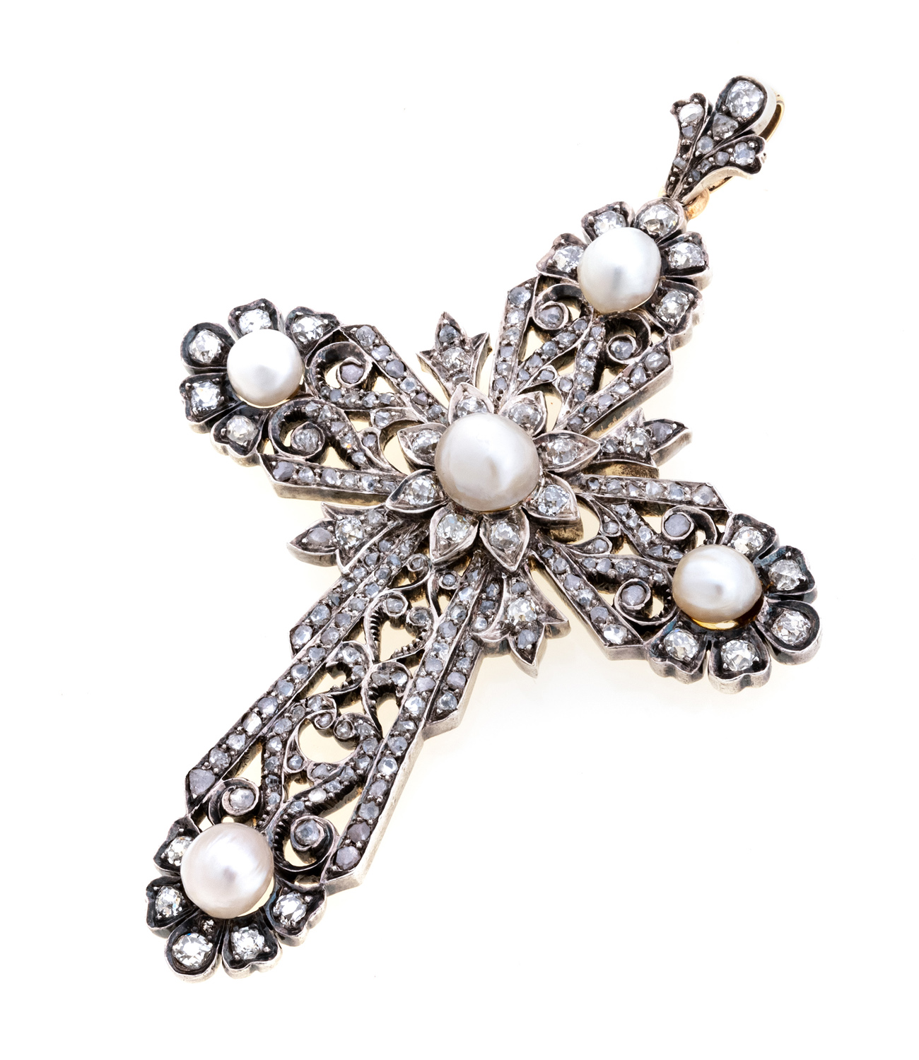 WHITE GOLD PENDANT WITH DIAMONDS AND PEARLS