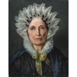 GERMAN OIL PAINTING OF GENTLEWOMAN WITH BONNET 19TH CENTURY
