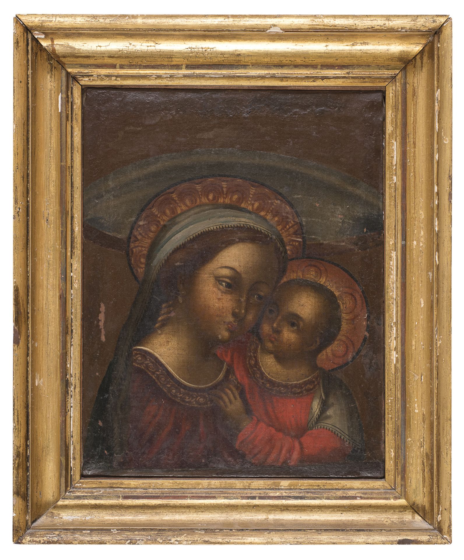 ITALIAN OIL PAINTING OF THE VIRGIN AND CHILD 18TH CENTURY