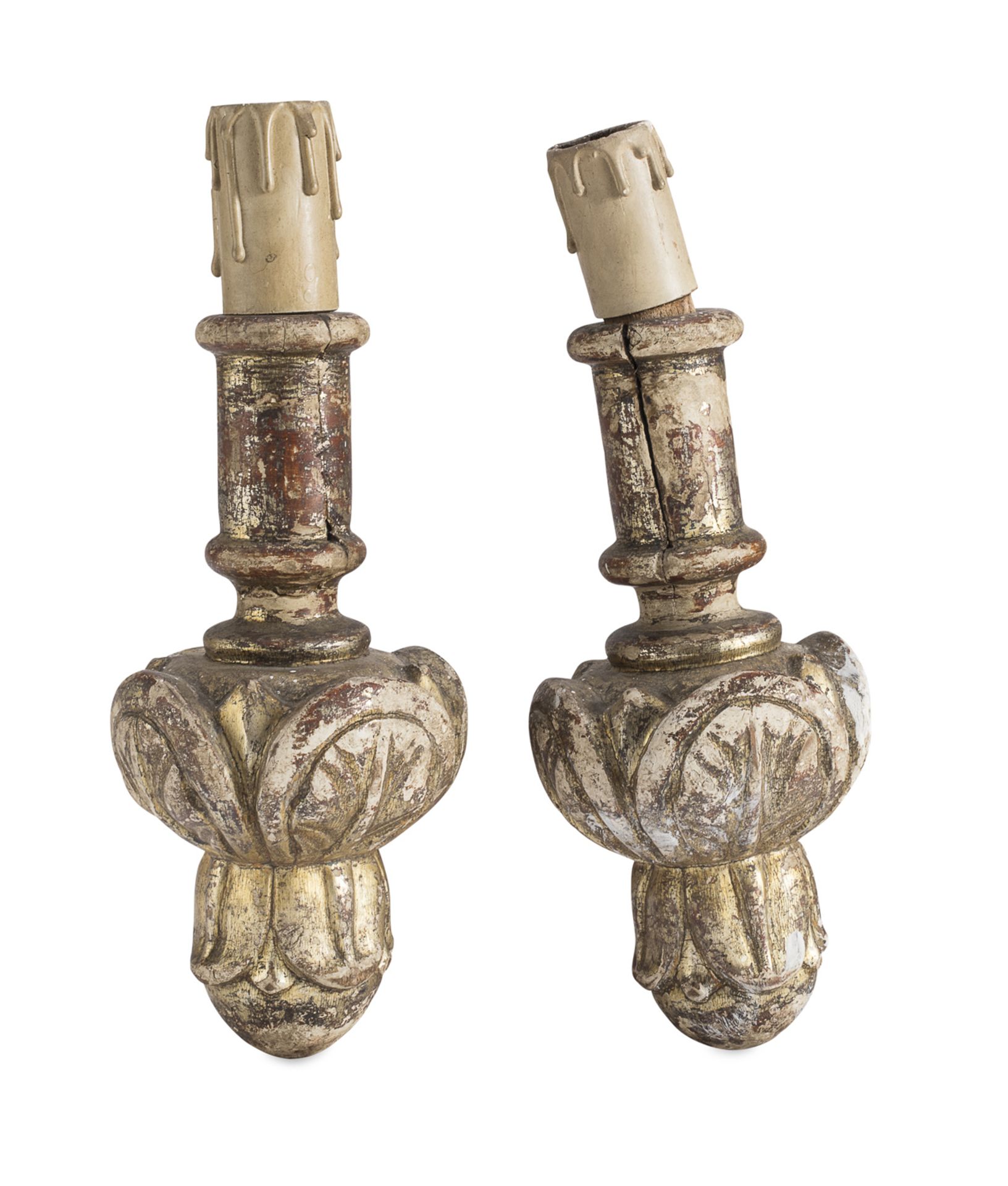 PAIR OF WOODEN CANDLESTICK SCORES 18TH CENTURY