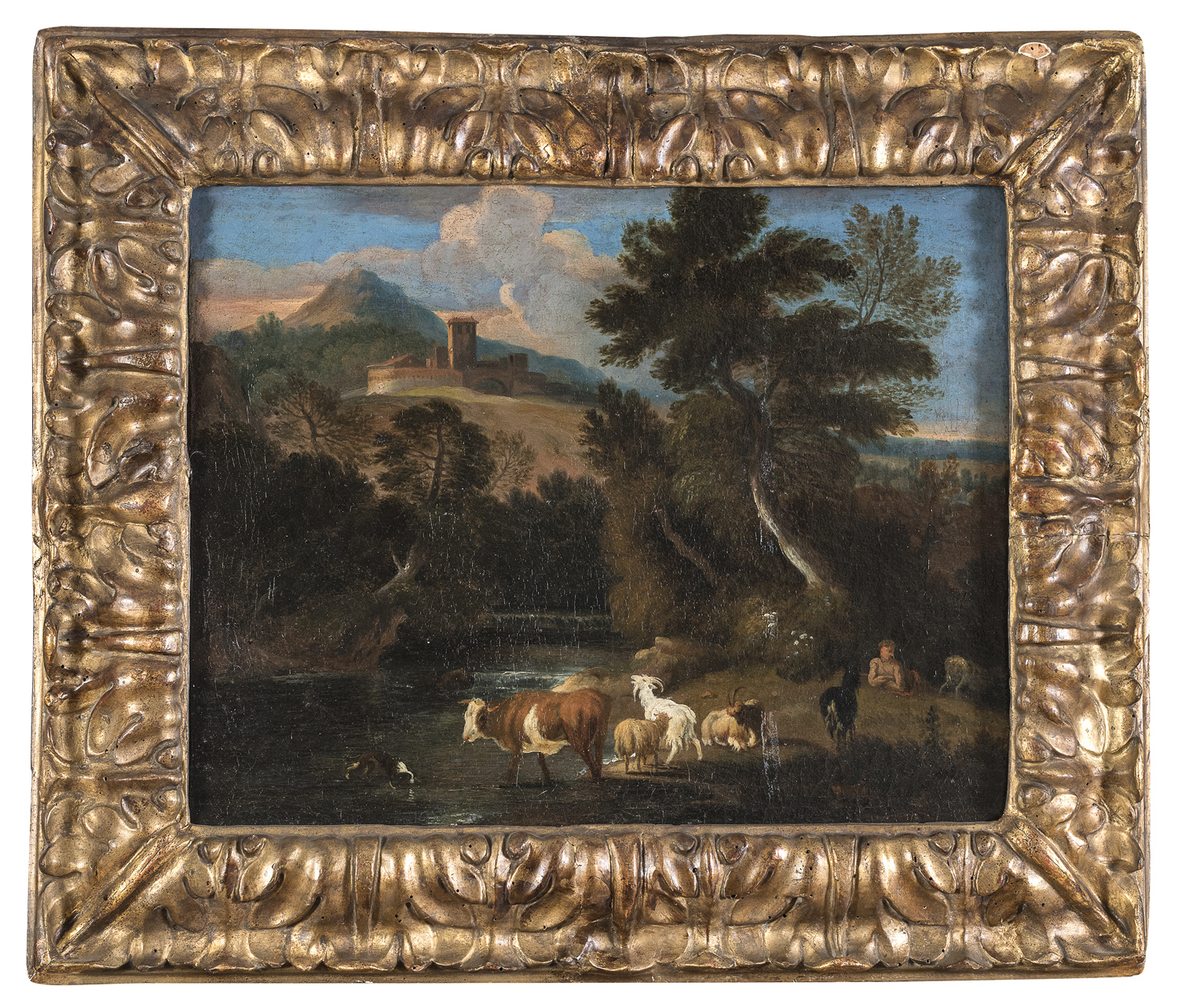 OIL PAINTING OF LATIUM LANDSCAPE BY DIRCK VAN BERGEN