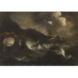 DUTCH OIL PAINTING OF A STORMY SEA LATE 17TH CENTURY