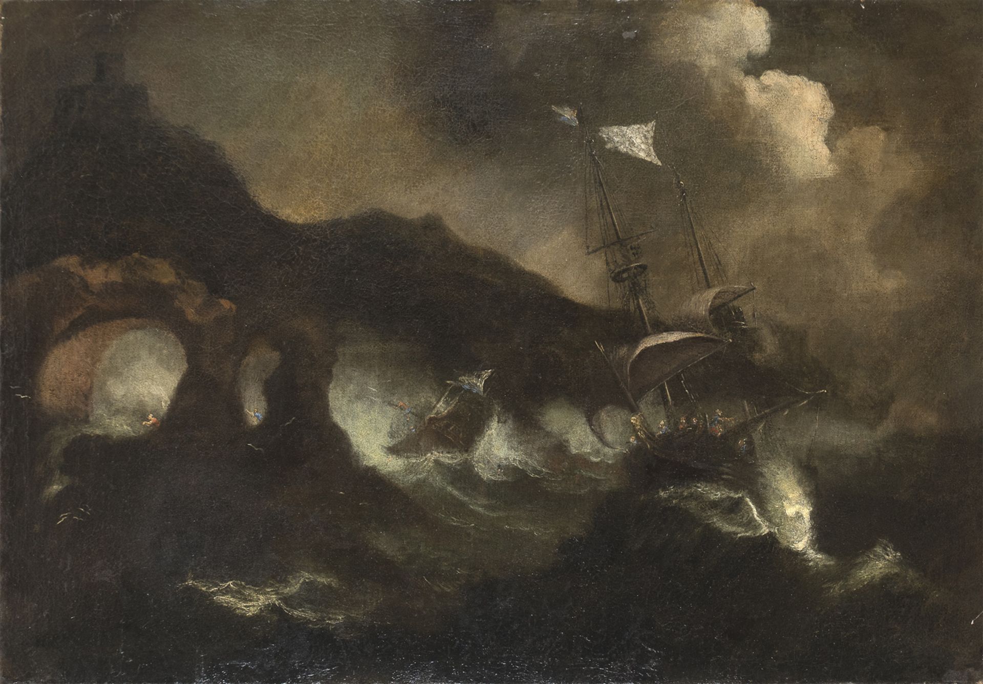 DUTCH OIL PAINTING OF A STORMY SEA LATE 17TH CENTURY