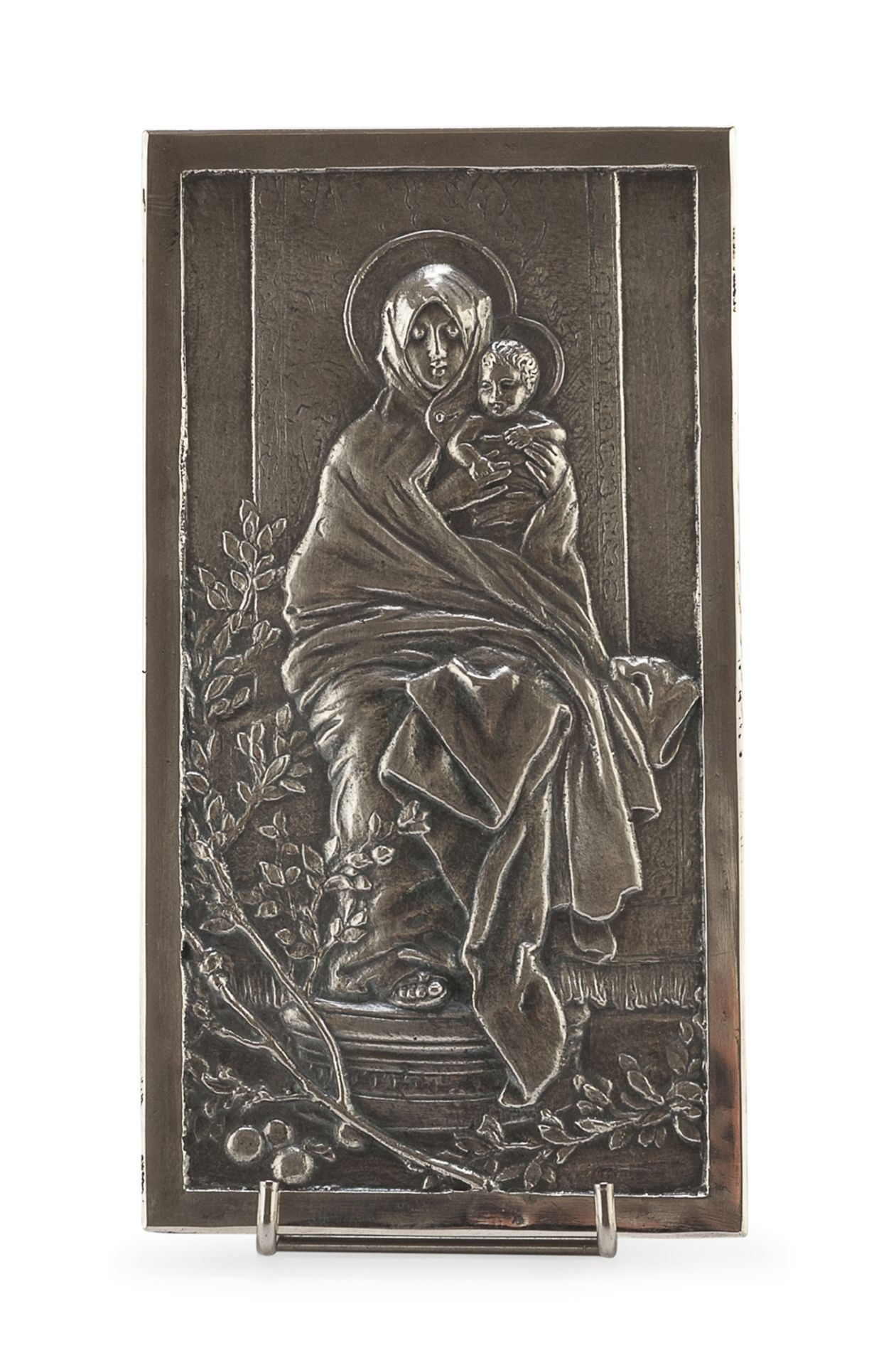 SILVER BAS-RELIEF OF THE VIRGIN AND CHILD WITH SHOOT OF OLIVE BY MARCELLO MORTET