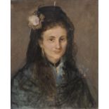 SPANISH OIL PAINTING OF GENTILWOMAN WITH MANTILLA 19TH CENTURY