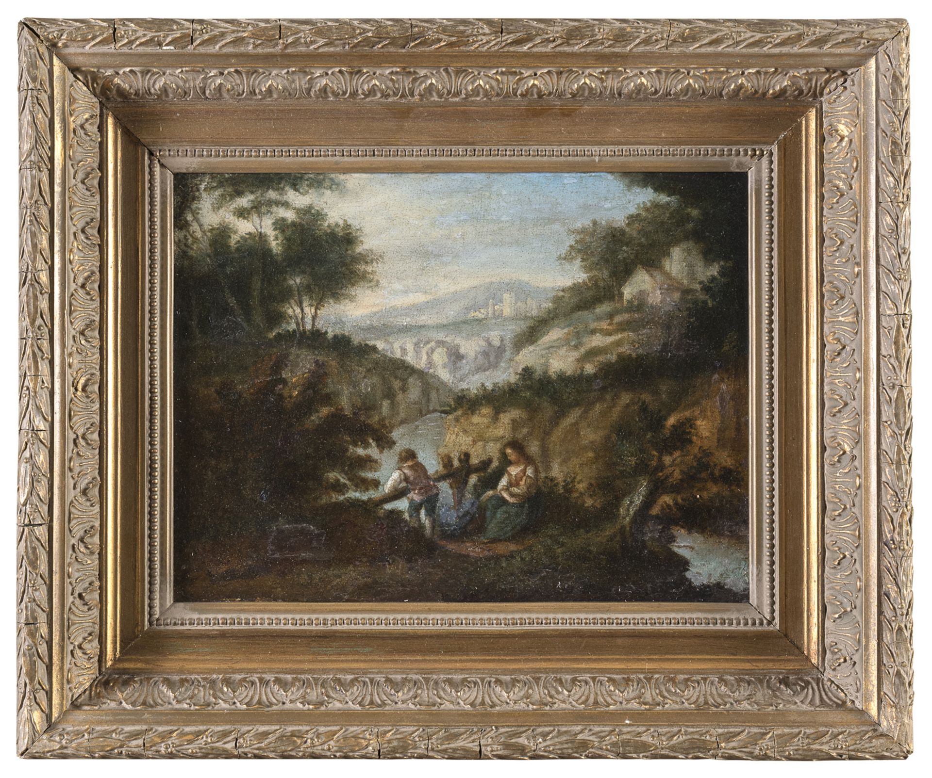 OIL PAINTING OF A RIVERSCAPE 18TH CENTURY