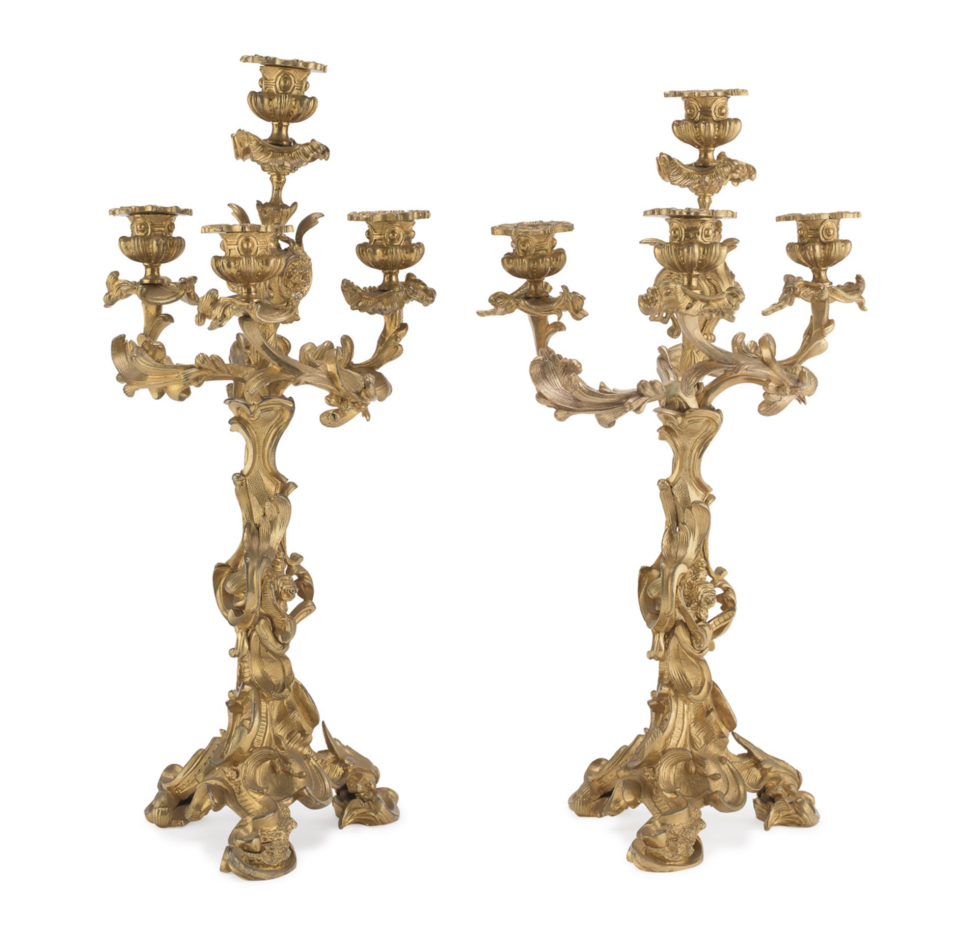 PAIR OF GILT BRONZE CANDLESTICKS 19TH CENTURY