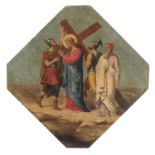 ITALIAN OIL PAINTING OF THE ASCENT TO CALVARY 19TH CENTURY
