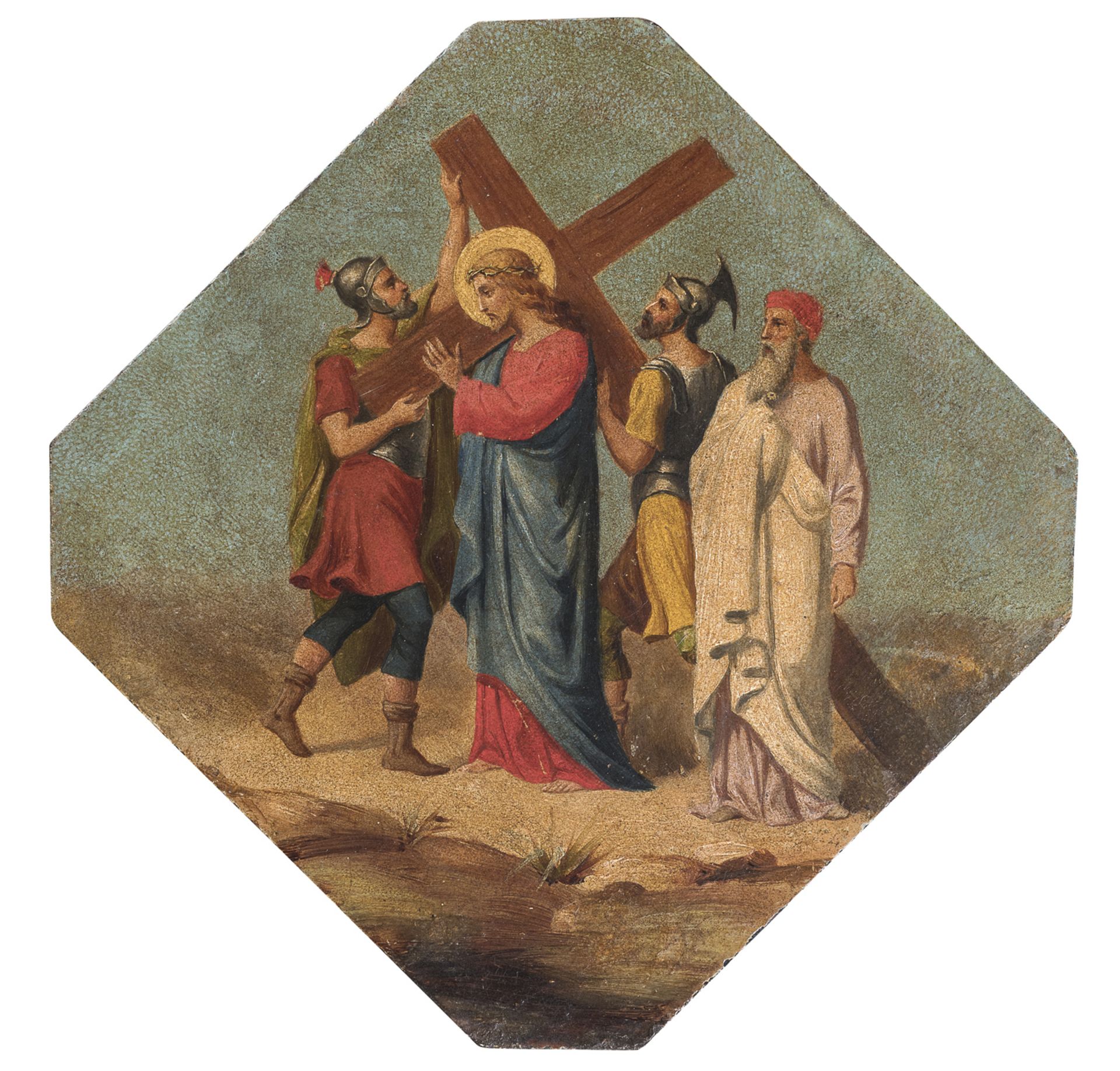 ITALIAN OIL PAINTING OF THE ASCENT TO CALVARY 19TH CENTURY