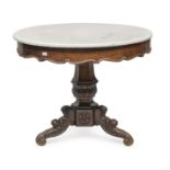 ROUND MAHOGANY TABLE WITH WHITE MARBLE TOP 19TH CENTURY