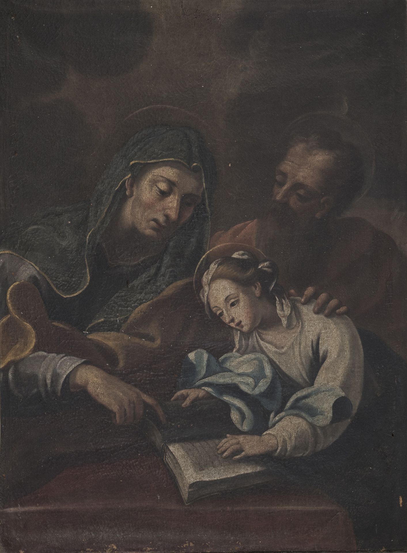 NORTHERN ITALY OIL PAINTING OF THE EDUCATION OF THE VIRGIN 18TH CENTURY