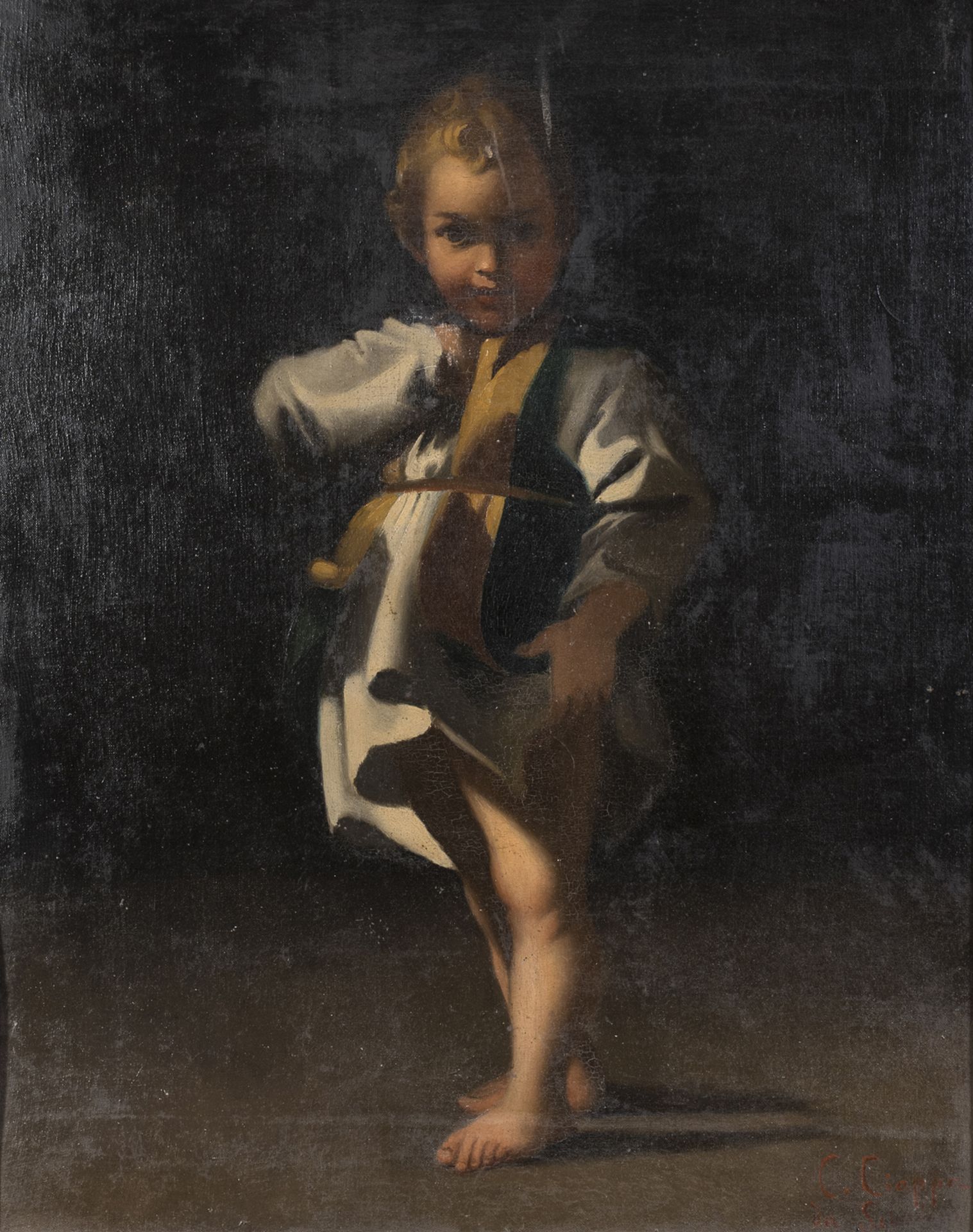 ITALIAN OIL PAINTING OF A BOY AFTER BARTOLOMEO SCHEDONI 19TH CENTURY
