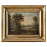 BELGIAN OIL PAINTING OF A CLASSICAL LANDSCAPE 18TH CENTURY