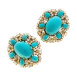GOLD EARRINGS WITH TURQUOISE AND DIAMONDS