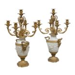 PAIR OF CANDLESTICKS IN BISCUIT AND GILT BRONZE EARLY 19TH CENTURY