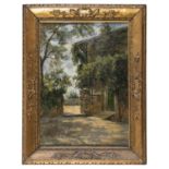 OIL PAINTING OF FARMER'S HOUSE SIGNED R. ROMA 20TH CENTURY