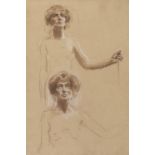 ITALIAN SANGUINE DRAWING STUDIES OF A WOMAN EARLY 20TH CENTURY