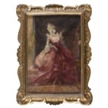 OIL PAINTING OF A LADY IN 18TH CENTURY DRESS SIGNED M. GIACOBONI EARLY 20TH CENTURY