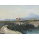 GOUACHE OF TEMPLES OF PAESTUM SIGNED CORELLI EARLY 20TH CENTURY