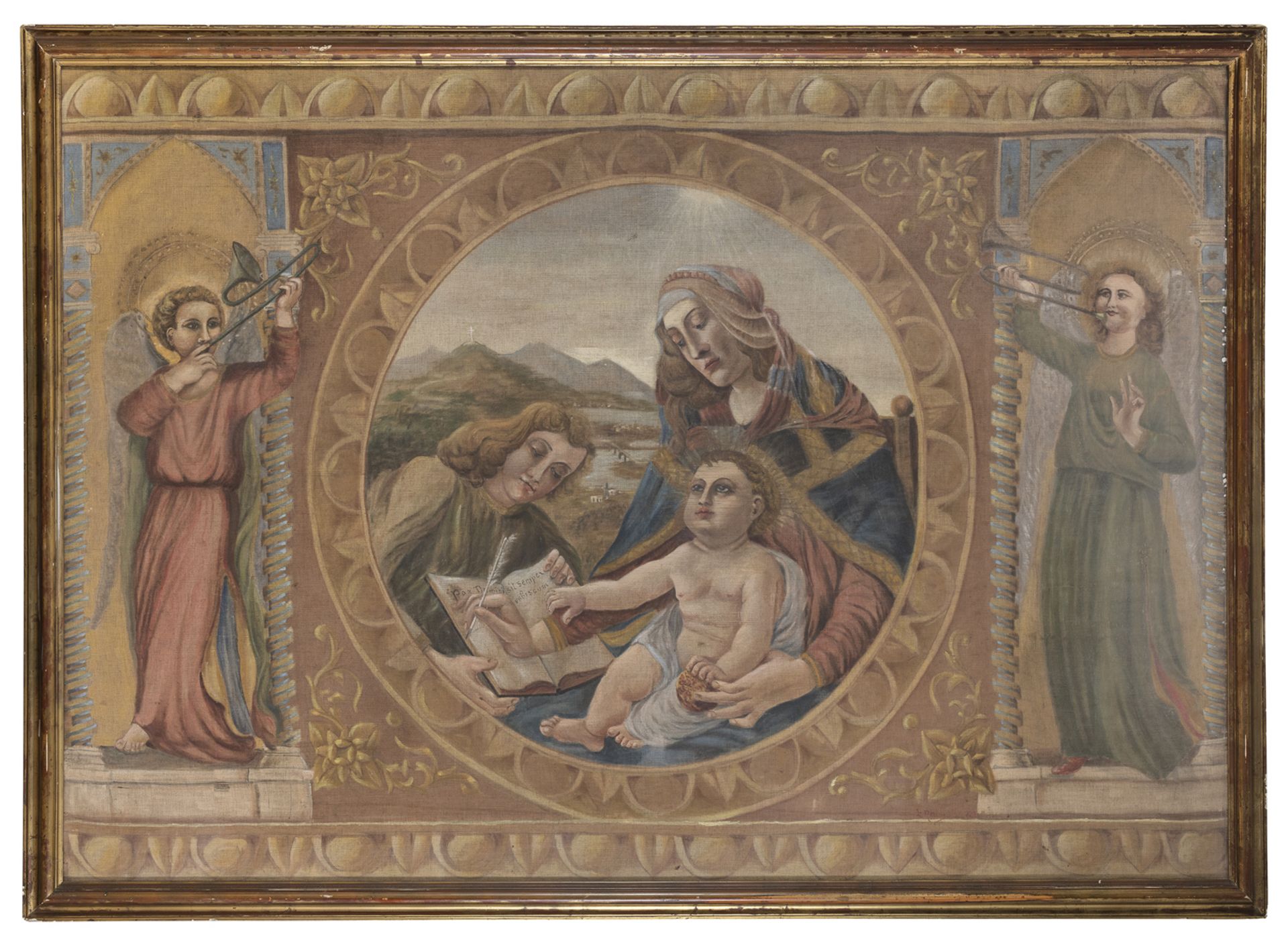 GRASS JUICE TAPESTRY DEPICTING MADONNA AND CHILD LATE 19TH CENTURY