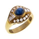 GOLD RING WITH SAPPHIRE AND DIAMONDS