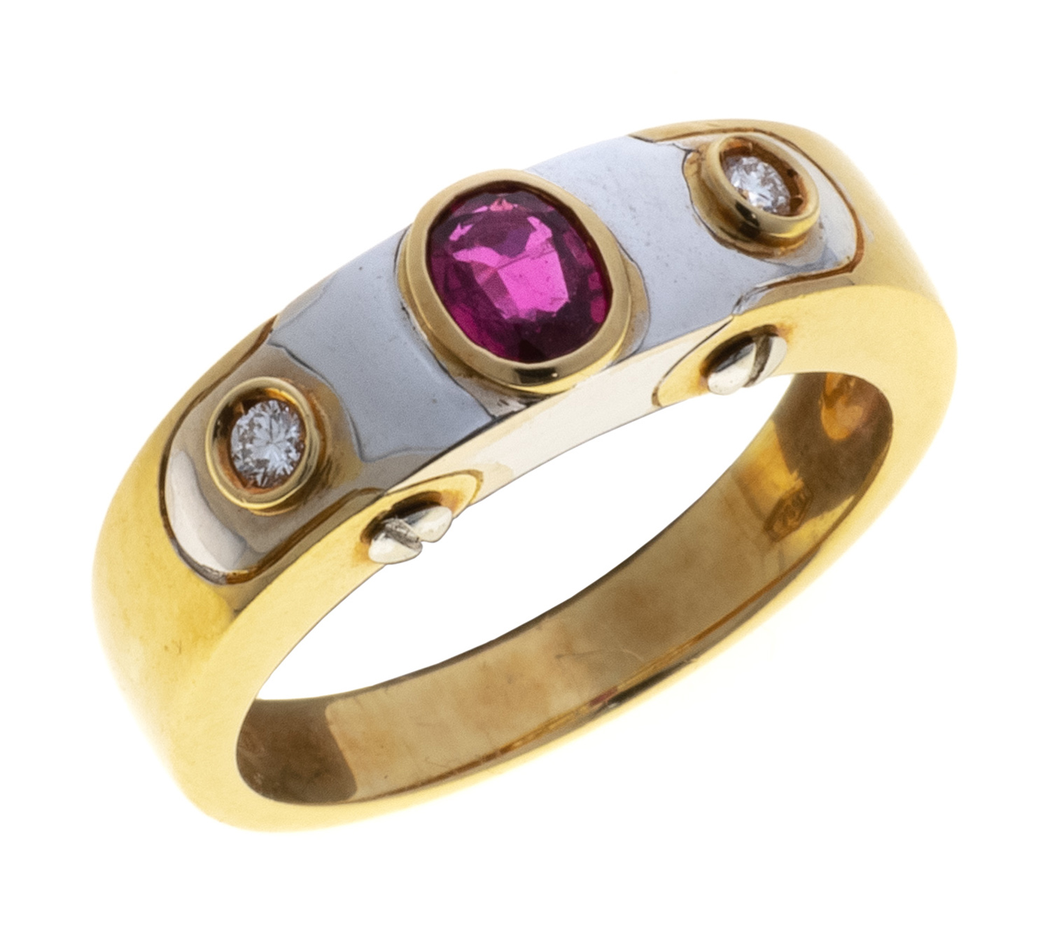 RING IN WHITE AND YELLOW GOLD WITH RUBY AND DIAMONDS