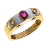 RING IN WHITE AND YELLOW GOLD WITH RUBY AND DIAMONDS