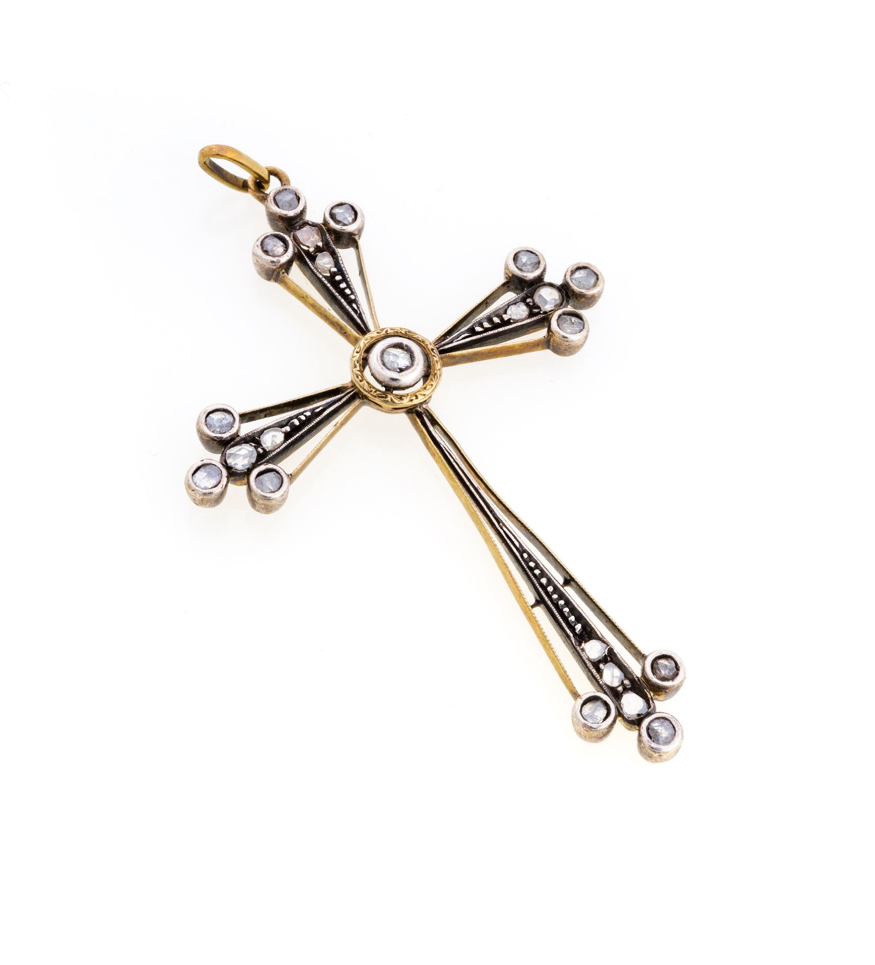 GOLD AND SILVER CROSS PENDANT WITH DIAMONDS