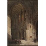 OIL PAINTING OF THE INTERIOR OF THE EVREUX CATHEDRAL BY PIERRE LA BOEUFF