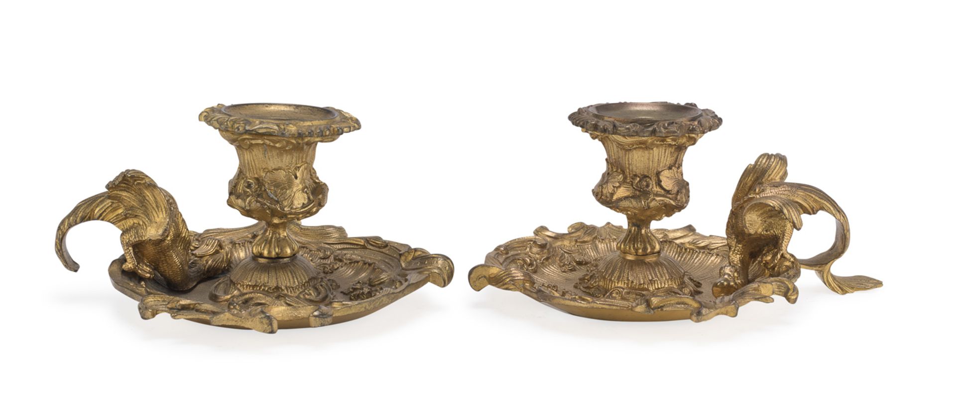 PAIR OF GILT BRONZE CANDLESTICKS 19TH CENTURY