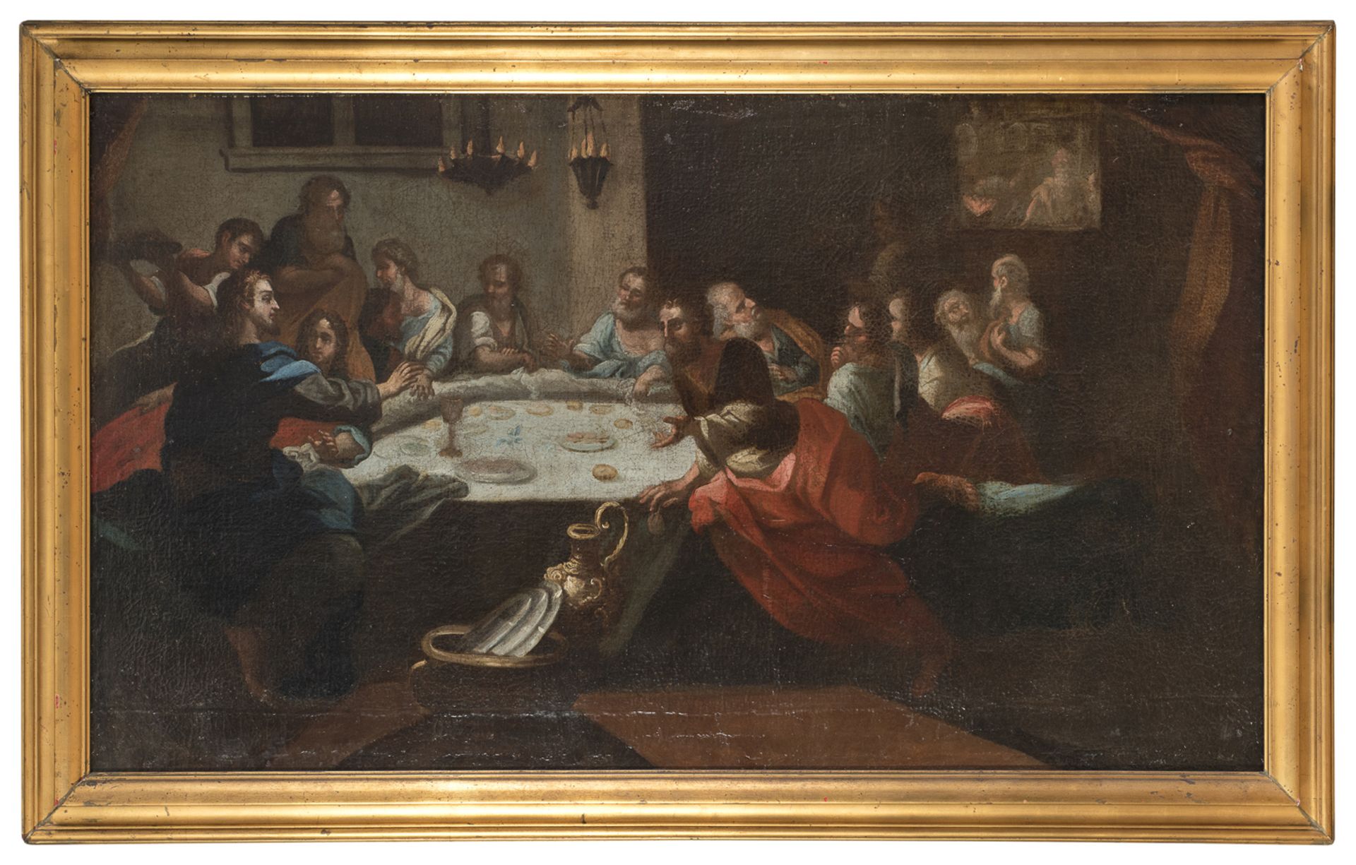 NEAPOLITAN OIL PAINTING OF THE LAST SUPPER 17TH CENTURY
