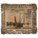 OIL PAINTING OF BOATS DUTCH SCHOOL 19TH CENTURY