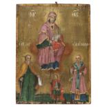 ROMANIAN ICON OF VIRGIN AND SAINTS 19TH CENTURY