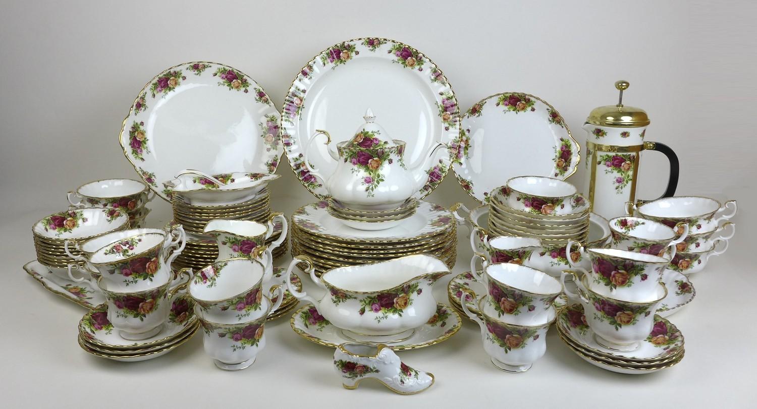 A Royal Albert part dinner, tea and coffee service, decorated in the Old Country Roses pattern,