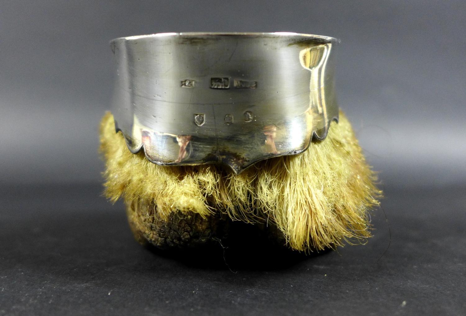 A Scottish silver mounted horse's hoof ashtray, marks rubbed, probably late 19th century, 14 by 8 by - Image 4 of 5