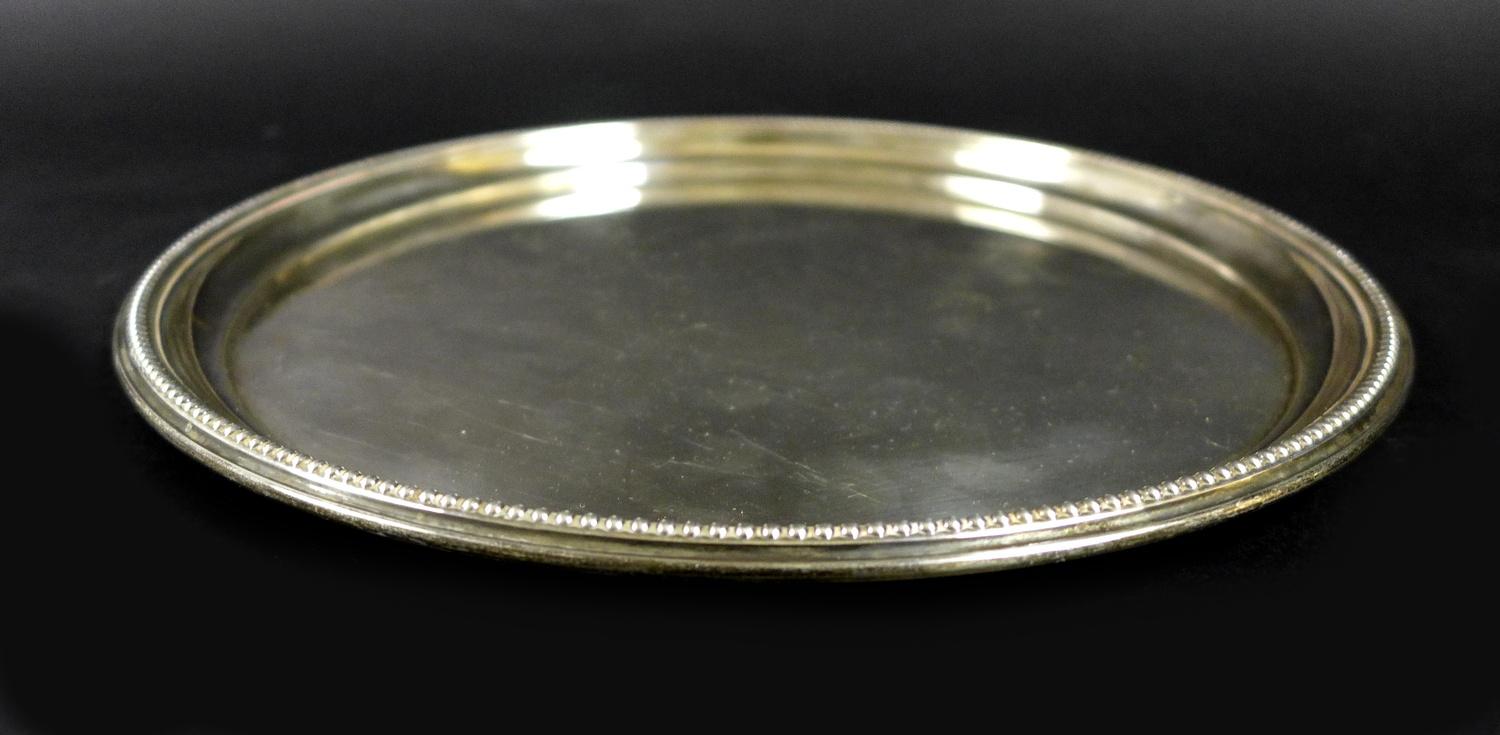 An Elizabeth II silver tray, with beaded edge and plain centre, Barker Ellis Silver Co., - Image 2 of 5