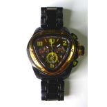 A modern Tonino Lamborghini Spyder gentleman's chronograph wristwatch, black steel case, gold